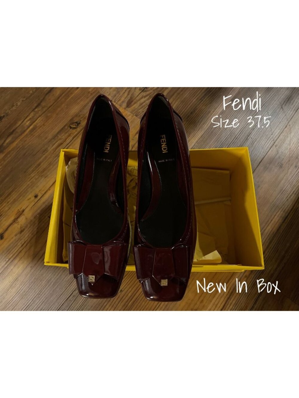 Fendi Burgundy Patent Bow Flats Size 37.5 EUR 7.5 US Brand New in Box